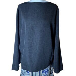 Shein Sleek Black Ruched Side Bell Sleeve Tunic Top Size XL